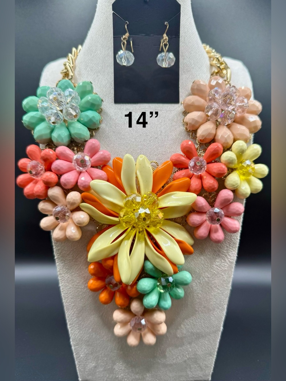 Statement Floral Multicolor Necklace and Earring Set